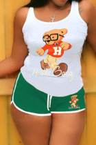 Green Casual Letter Character Patchwork U Neck Sleeveless Two Pieces