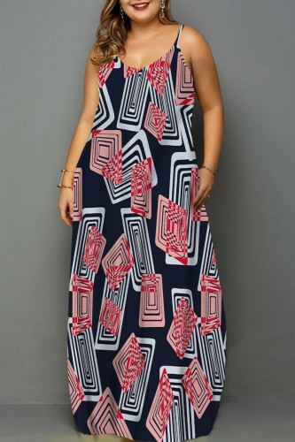Red Sexy Casual Print Backless Spaghetti Strap Long Dress Dresses