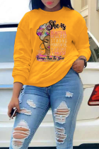 Yellow Casual Print Patchwork O Neck Tops