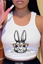 White Casual Cute Print Patchwork U Neck Tops