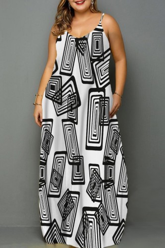 White Sexy Casual Print Backless Spaghetti Strap Long Dress Dresses