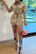 Camouflage Casual Solid Patchwork Buckle Turndown Collar Short Sleeve Two Pieces