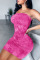 Rose Red Sexy Solid Patchwork Strapless Pencil Skirt Dresses