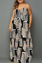 Apricot Sexy Casual Print Backless Spaghetti Strap Long Dress Dresses
