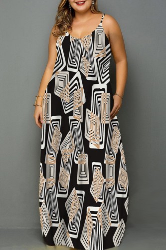 Apricot Sexy Casual Print Backless Spaghetti Strap Long Dress Dresses