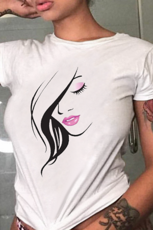 White Street Vintage Print Patchwork O Neck T-Shirts