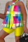 Rose Red Green Casual Daily Mixed Printing Color Block Hollowed Out Printing Contrast Halter Sleeveless Two Pieces