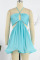 Green Sexy Solid Hollowed Out Patchwork Backless Fold Halter A Line Dresses