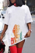 White Casual Print Basic O Neck T-shirt Dress Dresses