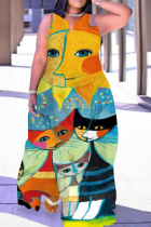 Colour Casual Print Patchwork O Neck Straight Dresses