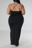 White Sexy Solid Patchwork Backless V Neck Sling Dress Plus Size Dresses