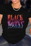 Black Casual Letter Print Basic O Neck T-Shirts