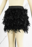 White Celebrities Solid Patchwork Feathers High Waist Straight Solid Color Bottoms