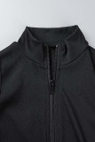 Khaki Casual Sportswear Solid Basic Zipper Collar Skinny Romper