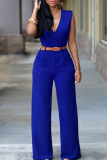 Pink Casual Solid Patchwork With Belt V Neck Straight Jumpsuits (Contain The Belt)