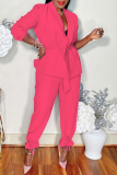 Pink Casual Solid Patchwork Turndown Collar Long Sleeve Two Pieces