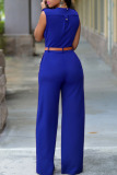 Light Blue Casual Solid Patchwork With Belt V Neck Straight Jumpsuits (Contain The Belt)