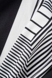Black Casual Geometric Patchwork Turndown Collar Shirt Dress (Without Belt)