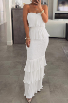 White British Style Celebrities Solid Flounce Strapless Cake Skirt Dresses