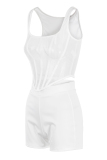 White Sexy Solid See-through Backless U Neck Sleeveless Two Pieces
