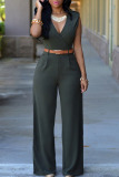 Army Green Casual Solid Patchwork With Belt V Neck Straight Jumpsuits (Contain The Belt)