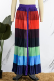 Multicolor Casual Patchwork Contrast Regular High Waist Conventional Patchwork Pleated Skirt