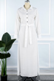 White Casual Solid Patchwork Buckle Turndown Collar Dresses