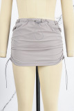Grey Casual Street Solid Patchwork Regular Low Waist Solid Color Bottoms
