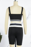 Black Casual Sportswear Solid Patchwork Square Collar Two Pieces