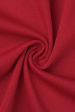 Red Elegant Solid Patchwork Asymmetrical Collar Evening Dress Dresses