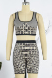 Rose Red Casual Sportswear Print Patchwork U Neck Sleeveless Two Pieces