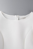 White Elegant Solid Patchwork O Neck Evening Dress Dresses(Without Belt)