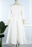 White Elegant Solid Patchwork O Neck Evening Dress Dresses(Without Belt)