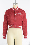 Pink Casual Street Letter Embroidered Patchwork Buckle Mandarin Collar Outerwear