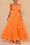 Orange Sexy Solid Backless Square Collar Long Dress Dresses