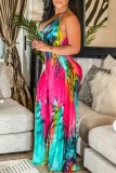 Multicolor Sexy Casual Print Backless Halter Regular Jumpsuits