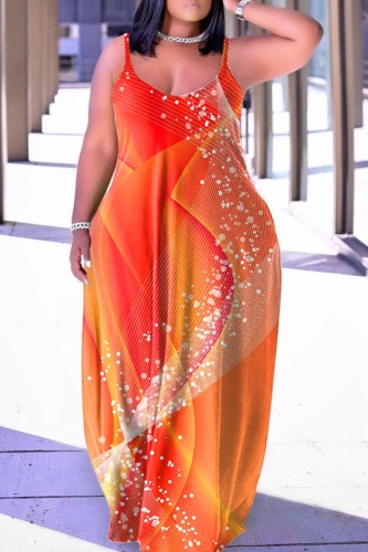 Orange Sexy Casual Backless Spaghetti Strap Long Dress Dresses