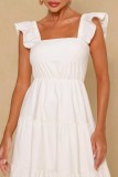 White Sexy Solid Backless Square Collar Long Dress Dresses