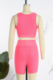 Peach Casual Sportswear Solid Patchwork O Neck Sleeveless Two Pieces