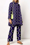 Yellow Casual Print Patchwork Shirt Collar Long Sleeve Two Pieces