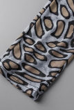 Leopard Print Casual Print Leopard See-through Skinny High Waist Pencil Full Print Trousers