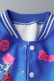 Blue Casual Gradual Change Print Patchwork O Neck Outerwear