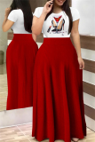 Red Casual Simplicity Print Basic Printing O Neck T-shirt Dress Dresses