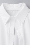 White Casual Solid Patchwork Buckle Fold Turndown Collar Shirt Dress Dresses