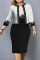Black Casual Print Patchwork O Neck Three Quarter Two Pieces