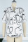 White Casual Street Print Patchwork Buckle Mandarin Collar Tops