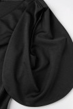 Black Elegant Solid Patchwork V Neck One Step Skirt Dresses
