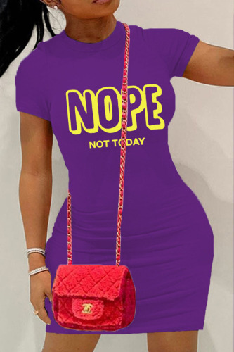 Purple Casual Street Print Patchwork O Neck Pencil Skirt Dresses