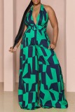 Green Sexy Casual Print Bandage Backless Halter Regular Jumpsuits