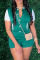 Grass Green Casual Solid Patchwork Buckle Mandarin Collar Regular Jumpsuits
